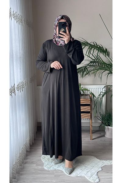 TDYtrendy Giyim Mother Plus Size Πέτρινο Βαμβακερό Φόρεμα