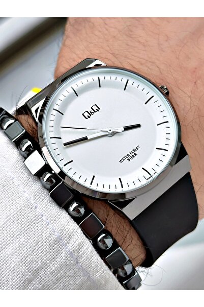 Q&Q QR88Y47Z Men's Wristwatch with Silicone Cord Bracelet Gift