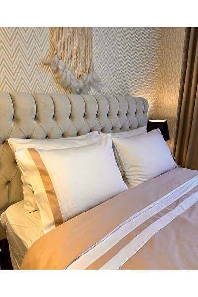 calinahome Beige striped Cotton-Satin quilt covers