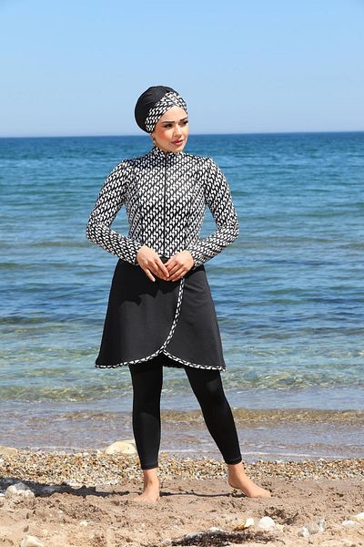 SEBOTEKS Drop Pattern Pareo Model Καλσόν κλειστό Hijab μαγιό 3350
