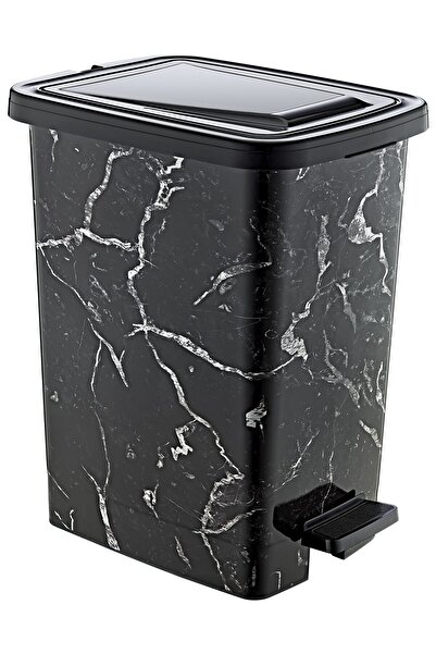 GuvenliPazar Plastik 25 lt Slim Pedallı Çöp Kovası Siyah Mermer Desenli (İç K...