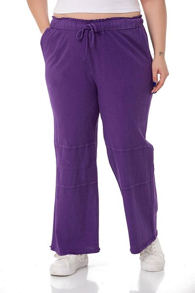DISENTIS MODEST Plus Size Purple Trousers with Tassels on the Leg and Sewing Detail and Pockets