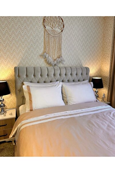 calinahome طقم غطاء لحاف من القطن والساتان باللون البيج