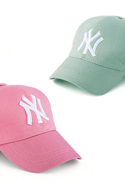 Eke Tekstil Unisex Set of 2 Pink And Mint Green Ny New York Baseball Cap