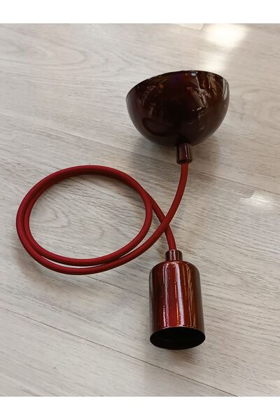 Genel Markalar E27 BORDO RENK DUY  KILIFLI 1 METRE KUMAŞ KABLOLU TAVAN KANCA ROZANSLI SARKIT TESİSAT