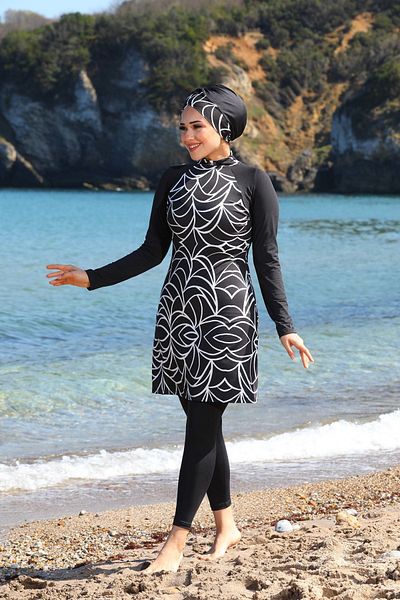 SEBOTEKS Μαγιό Hijab με ριγέ μοτίβο και κλειστό καλσόν 2240
