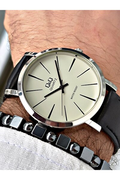 Q&Q QR88Y39Z Men's Wristwatch with Leather Cord Bracelet Gift