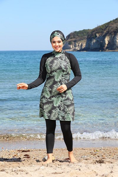 SEBOTEKS Κλειστό μαγιό Hijab με τροπικό σχέδιο και καλσόν 22412242
