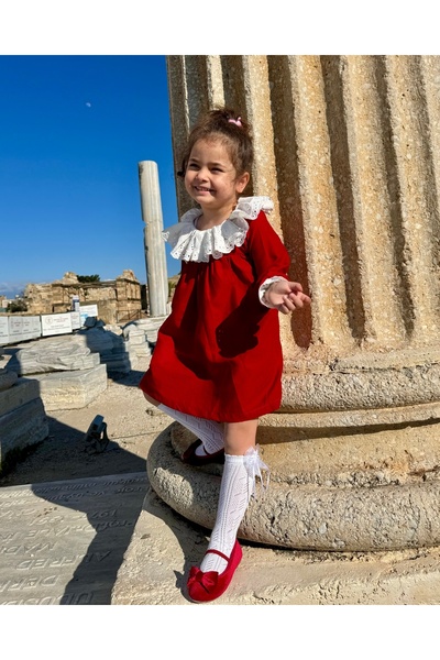 Alingo Vintage Scallop Collar Detailed Girl's Red Dress