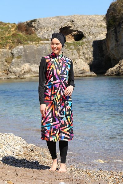 SEBOTEKS Ψηφιακή εκτύπωση Long Gilet Model Closed Hijab μαγιό 3484