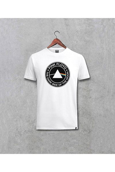 Pisa Art Мъжка бяла тениска с принт Pink Floyd Dark Side Of The Moon