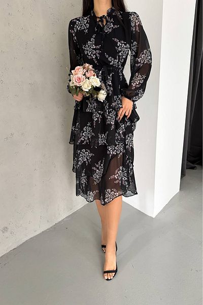 Neşeli Butik γυναικεία φούστα με φόδρα φόρεμα σιφόν με διπλό σχέδιο NBKKLF2036