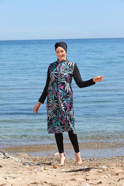 SEBOTEKS Ψηφιακό εμπριμέ μακρύ Gilet Model Closed Hijab μαγιό