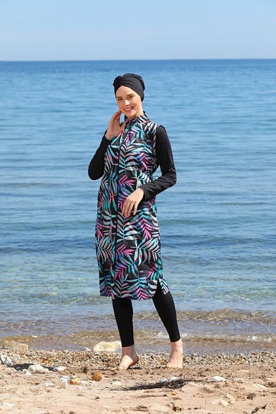 SEBOTEKS Ψηφιακό εμπριμέ μακρύ Gilet Model Closed Hijab μαγιό