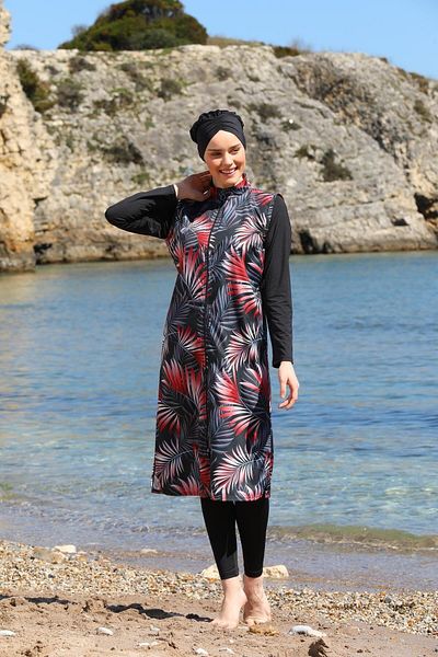 SEBOTEKS Ψηφιακό εμπριμέ μακρύ Gilet Model Closed Hijab Swimsuit 3472