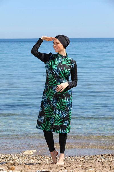 SEBOTEKS Ψηφιακό εμπριμέ μακρύ Gilet Model Closed Hijab Swimsuit 3478