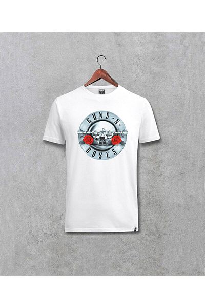 Pisa Art Бяла тениска с персонализиран щампован принт на Guns N' Roses