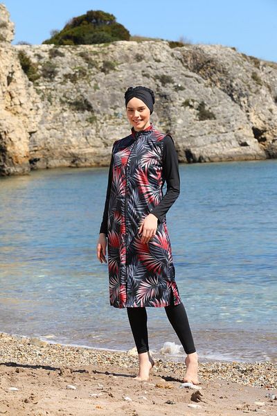 SEBOTEKS Ψηφιακό εμπριμέ μακρύ Gilet Model Closed Hijab Swimsuit 3472