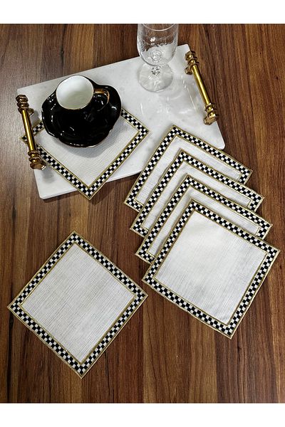 NURHAN HOME COLLECTION Χαρτοπετσέτες παρουσίασης κοκτέιλ 6 τεμαχίων με χρυσό κέντημα με σχέδιο Mackenzie