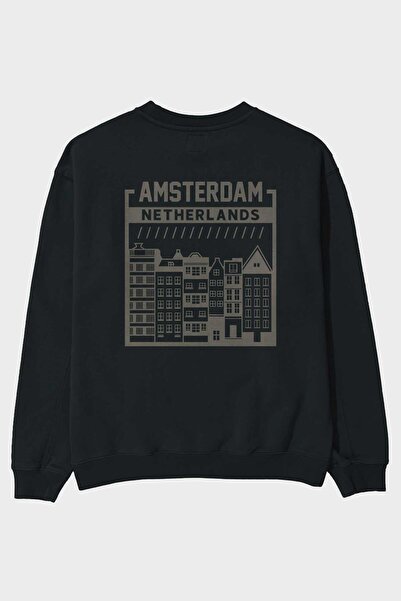 Ankhises Amsterdam Back Štampano Crna Oversize kroj Dukserica Muškarci Žene o...