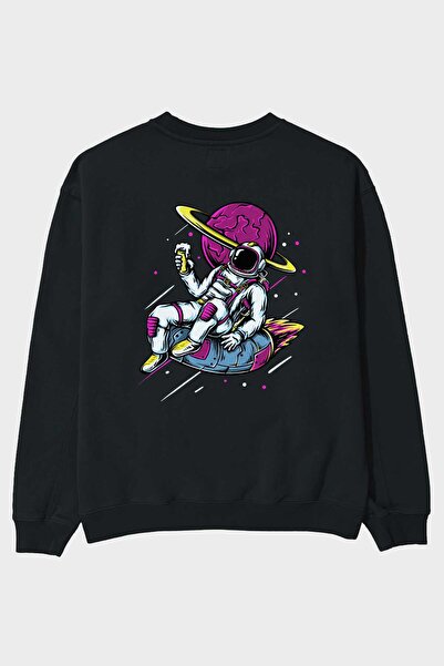 Ankhises Astronaut Beer Back Štampano Crna Oversize kroj Dukserica Muškarci Ž...