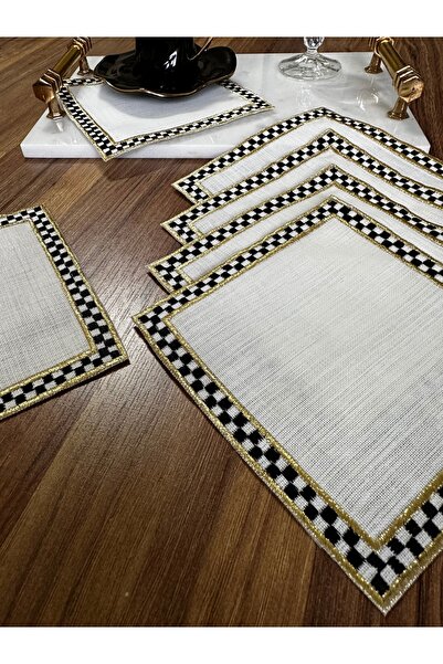 NURHAN HOME COLLECTION 6 Adet Mackenzie Desenli Gold Nakışlı Kokteyl Sunum Peçetesi