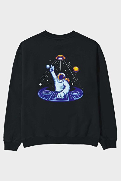Ankhises Astronaut Disk Jockey Back Štampano Crna Oversize kroj Dukserica Muš...