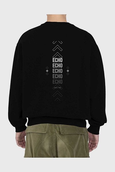 Ankhises Hanorac oversize negru cu imprimeu eco la spate Bărbați, femei, cu gât crew