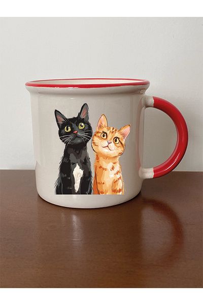 lili hediyelik Cats Themed Red Mouth Mug Cup - Ceramic Tea, Coffee Gift Cup