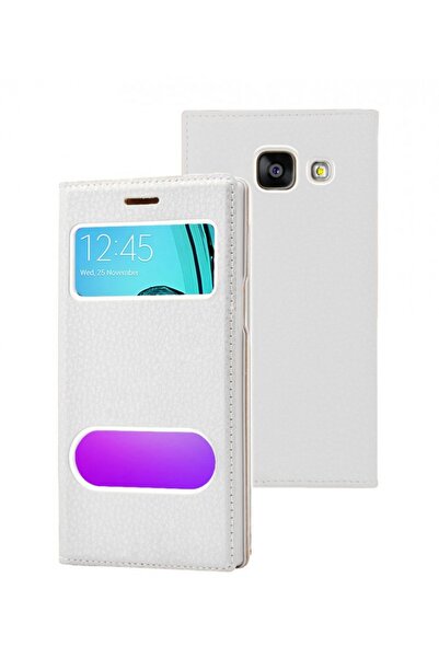 Nettech Samsung Galaxy A710 A7 2016 Uyumlu Pencereli Kapaklı Kılıf - Beyaz