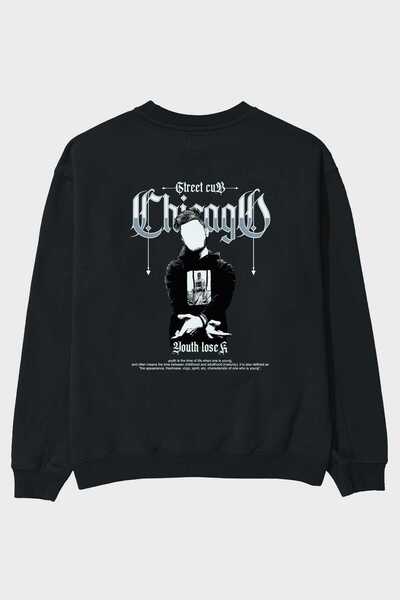 Ankhises Chicago Street Club Back Štampano Crna Oversize kroj Dukserica Muška...