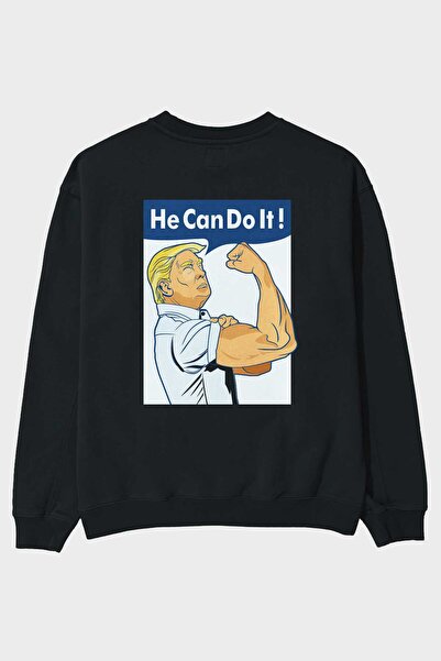 Ankhises On to može da uradi Trump nazad Štampano crna Oversize kroj majica m...