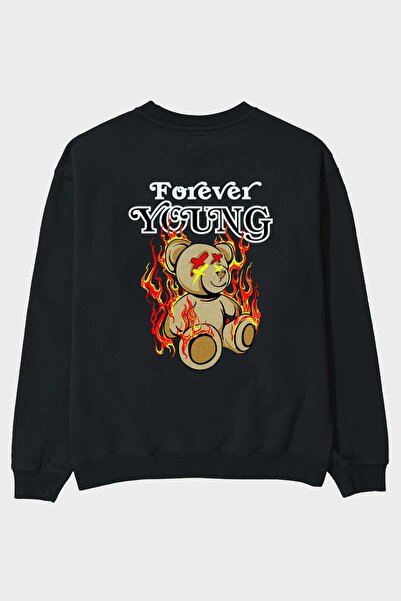 Ankhises Forever Young Bear Back Štampano Crna Oversize kroj Dukserica Muškar...