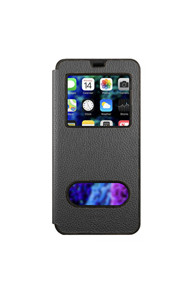 Nettech Oppo A73 Uyumlu Pencereli Kapaklı Kılıf - Siyah