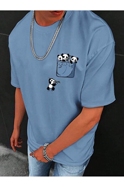 over head oh Dečak Plavi Džepni Panda Štampano Oversize T-shirt