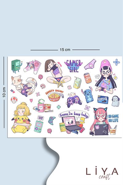 LiyaCraft Σετ αυτοκόλλητων Gamer Girl Planner Κατάλληλο σετ για Planner Agenda Bullet Journal