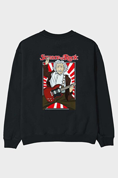 Ankhises Einstein Science Of Rock Back Štampano Crna Oversize kroj Dukserica ...