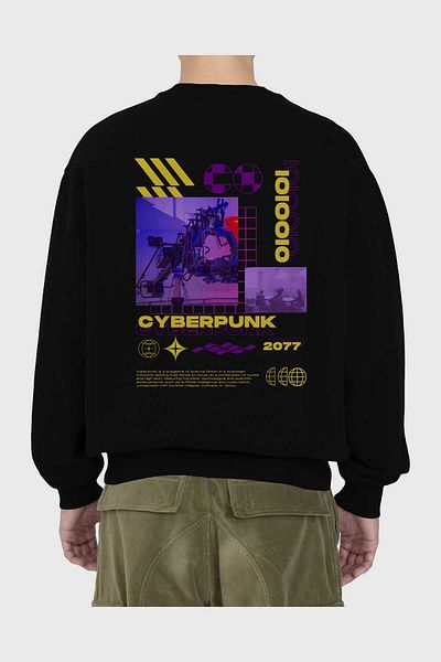 Ankhises Hanorac supradimensionat negru cu imprimeu Cyberpunk cu litere pe spate, bărbați, femei, cu gât crepus