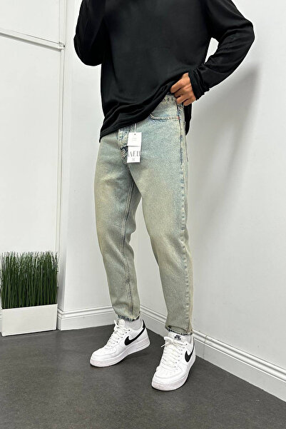 BDRMAN Boyfriend Düz Mavi Eskitme Kot Pantolon