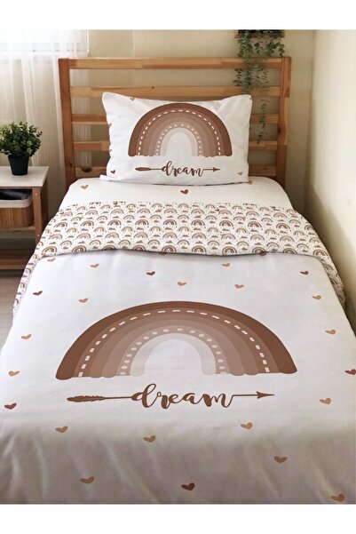 Evmila طقم مزدوج الجوانب بنمط قوس قزح - طقم غطاء لحاف مفرد مطبوع باللون الأبيض