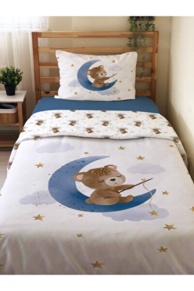 Evmila Çift Taraflı Ayıcık Desenli Çarşafsız Takım Tek Kişilik Nevresim Takım...