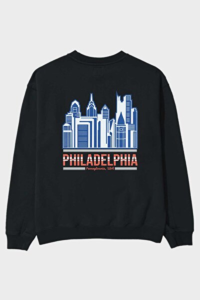 Ankhises Philadelphia Back Štampano Crna Oversize kroj Dukserica Muškarci Žen...