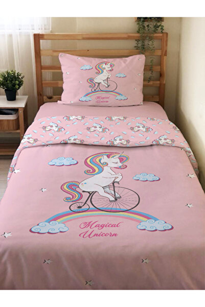 Evmila Çift Taraflı Unicorn Desenli Çarşafsız Takım Tek Kişilik Nevresim Takı...