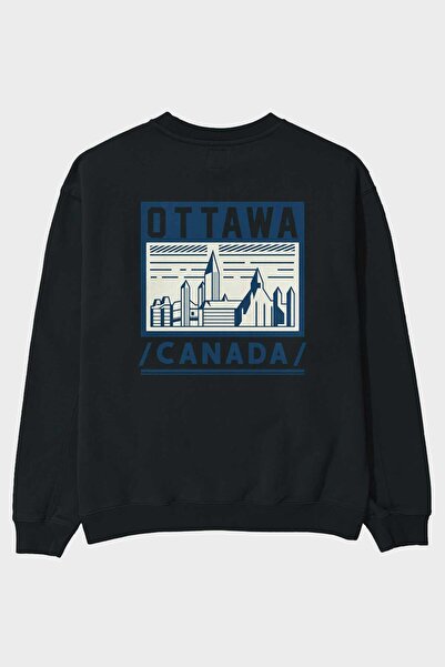 Ankhises Ottawa Back Štampano Crna Oversize kroj Dukserica Muškarci Žene okru...
