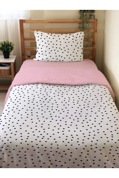 Evmila Çift Taraflı Puantiye Desenli Çarşafsız Takım Tek Kişilik Nevresim Takımı 160x220 Cm