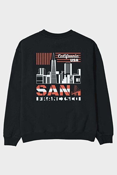 Ankhises San Francisco Back Štampano Crna Oversize kroj Dukserica Muškarci Že...