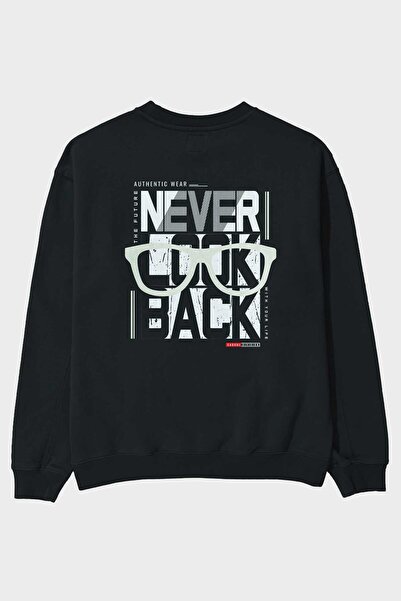 Ankhises Never Look Back Back Štampano Crna Oversize kroj Dukserica Muškarci ...