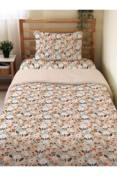 Evmila Çift Taraflı Çiçek Desenli Çarşafsız Takım Baskılı Tek Kişilik Nevresi...