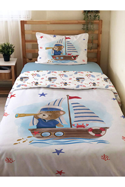 Evmila Çift Taraflı Kaptan Ayı Desenli Çarşafsız Takım Tek Kişilik Nevresim T...