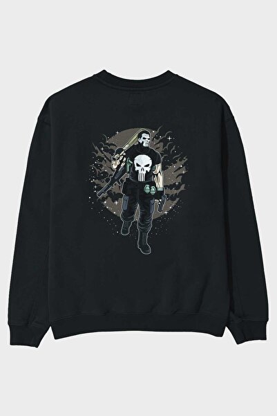 Ankhises Punisher Back Štampano Crna Oversize kroj Dukserica Muškarci Žene ok...